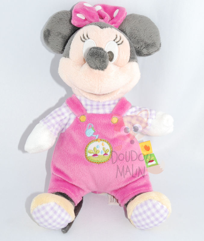  peluche minnie salopette rose vichy violet broderie arrosoir 